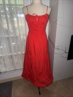 Forever 21 Red Spaghetti-Strap Maxi Dress with Tie Front